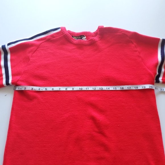 Vintage Red sweater with white navy stripes on sleeve and shoulder, acry… - Picture 6 of 11